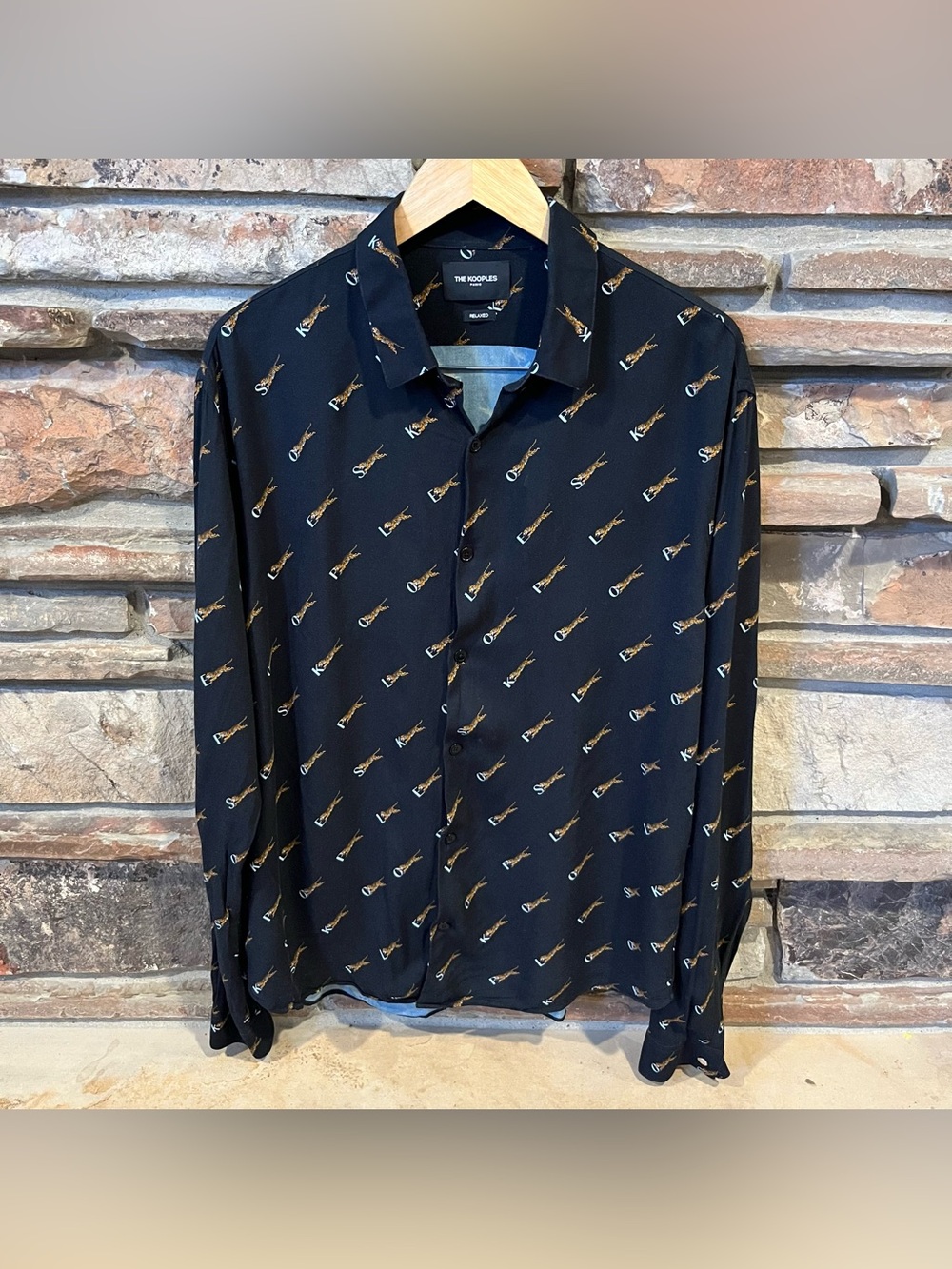 The Kooples Black Tiger Print Relaxed Long Sleeve Button Up Shirt